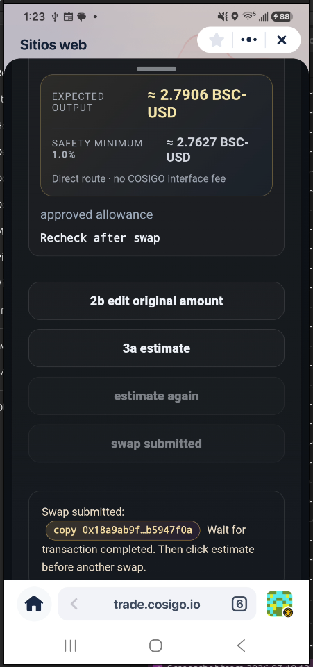 CIGO swap submitted with copyable transaction hash