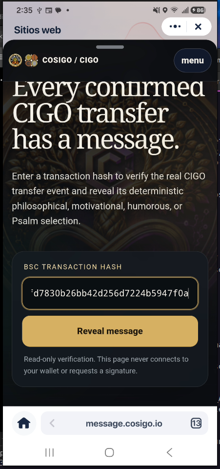 Correct swap hash entered in the CIGO Message Viewer