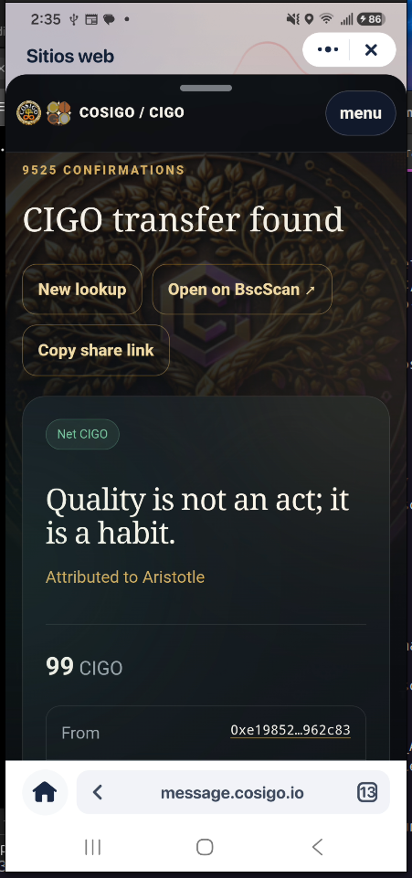 CIGO Message Nugget saying Quality is not an act it is a habit attributed to Aristotle
