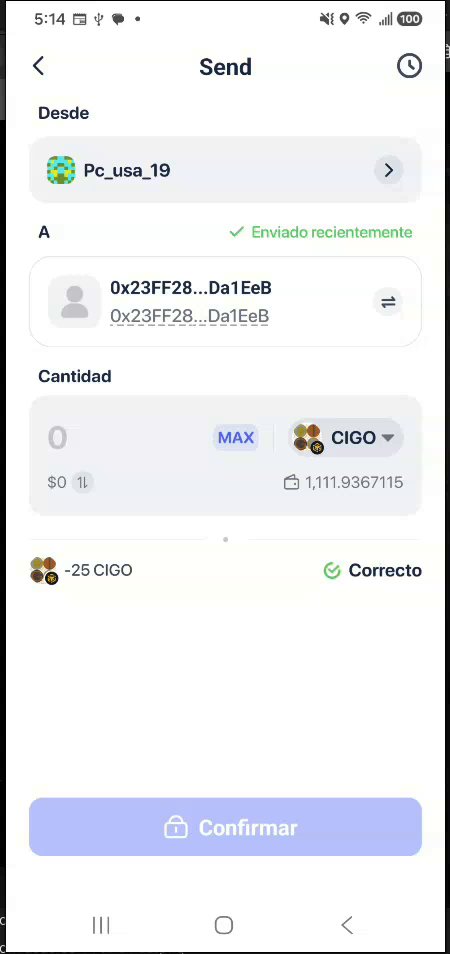 Rabby showing a completed 25 CIGO transfer