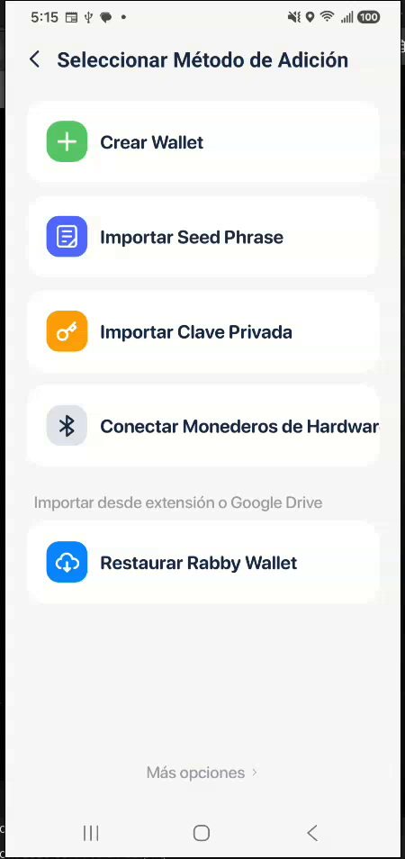 Rabby Add Method page with Import Private Key highlighted by its orange key icon