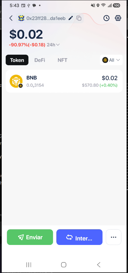 Retired training wallet containing only approximately two cents of BNB dust